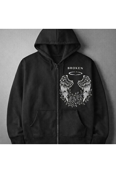 LOTS MODA Μαύρη vintage ζακέτα με κουκούλα Unisex Angel Affliction Cyber ​​Gr...