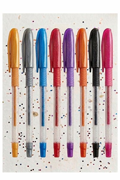 Artlantis Simli Jel Kalem 8 Renk 1.0mm Akıcı Yazım Pensan Simli Jel Kalem Tük...
