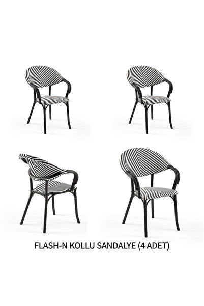 Tilia Flash-N 4 Adet Polipropilen Kollu Sandalye Siyah Ayak, Siyah Beyaz File