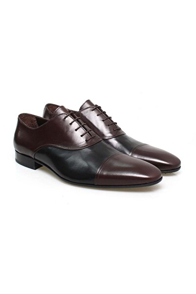 FRANCO CALVANI Black Brown Lace-Up Genuine Leather Men's Shoes