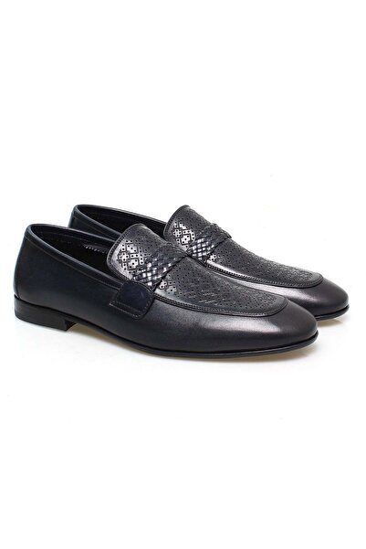 FRANCO CALVANI Dark Blue Color Laceless Genuine Leather Men's Shoes