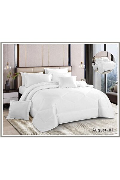 Moon مفرش صيفي ساده نفرين 8قطع بالوان متناسقه (وجهين )