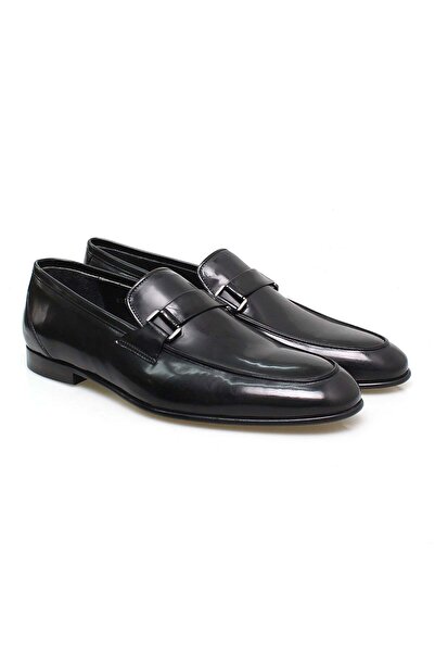 FRANCO CALVANI Black Color Laceless Genuine Leather Men's Shoes