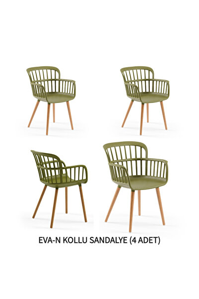 Tilia Eva-N 4 Adet Polipropilen Kollu Sandalye Haki, Kayın Ayak