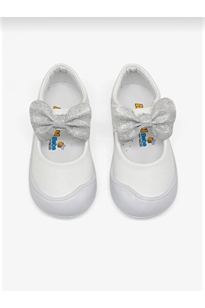 Macs Moda Pantofi albi de balerină pentru fete, cu detaliu fundă, pantofi pen...