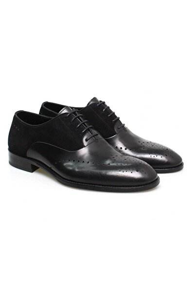 FRANCO CALVANI Black Color Lace-Up Genuine Leather Suede Men's Shoes