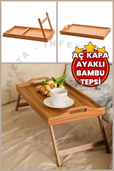 İnfeta Folding Legged Bamboo Bed Enjoyment Tray Mini Table Study Laptop Eatin...