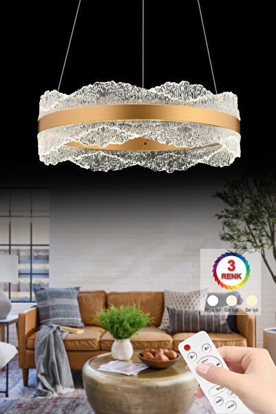 Luxira Aydınlatma Titan 40 cm Gold Kumandalı 3 Renk Ledli Modern Led Avize