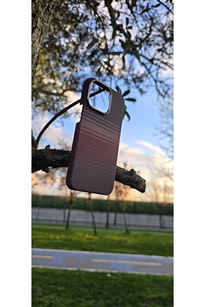 F CASE iPhone 13/14 Uyumlu Magsafe Hafif Karbon Kahverengi Kaplama Kılıf