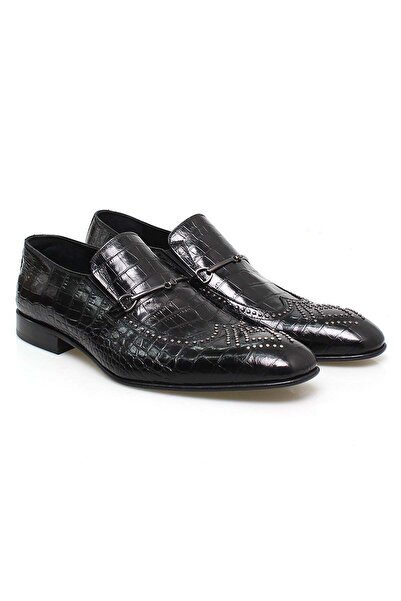 FRANCO CALVANI Black Color Laceless Genuine Leather Leather Sole Men's Shoes