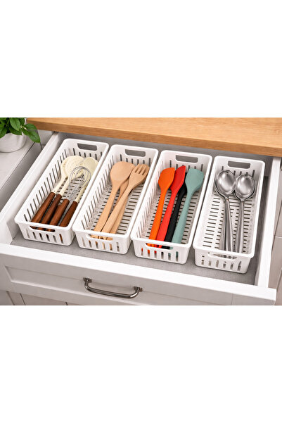 ARVALE Σετ 4 λευκών θήκες για κουτάλια, οργανωτής κουζίνας, οργανωτής συρταρι...