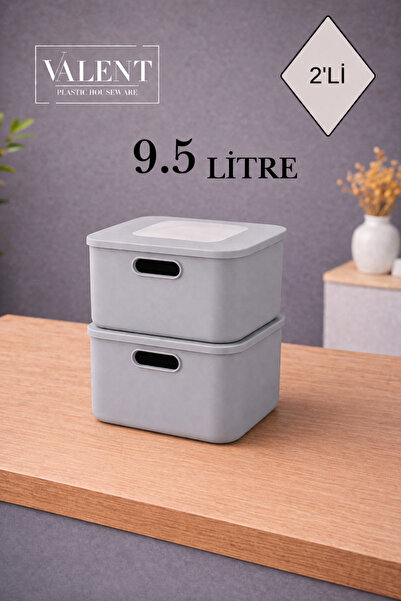 VALENT Nero 9.5 Lt 2'li Çok Amaçlı Kapaklı Organizer Kutu Makyaj Banyo Mutfak...