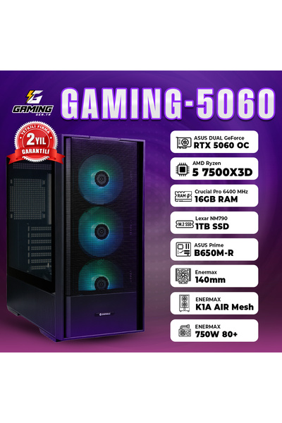 GamingGenTR GAMING-5060 / AMD Ryzen 5 7500X3D / ASUS Dual GeForce RTX 5060 8G...