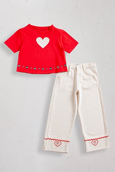 HAUSEkids Σετ παντελονιού για κορίτσια 5-14 ετών Love Story-Κόκκινο