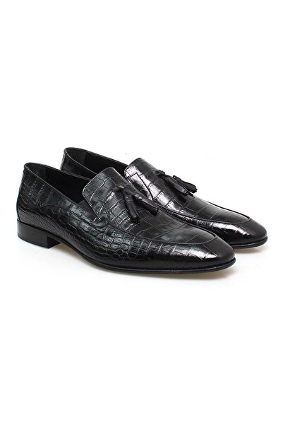 FRANCO CALVANI Black Color Laceless Genuine Leather Men's Shoes