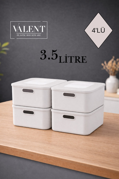 VALENT Nero 3.5 Lt 4'lü Çok Amaçlı Kapaklı Organizer Kutu Makyaj Banyo Mutfak...