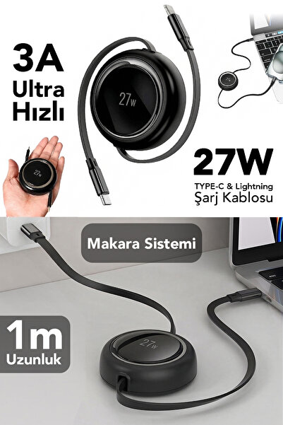 mimtec 27W Geri Çekilebilir Hızlı Kablo - Makaralı Type-C Ve Lightning Ultra ...