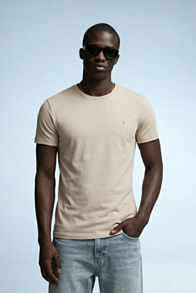 MATERIAL Ανδρικό μπλουζάκι με κοντό μανίκι σε μπεζ χρώμα