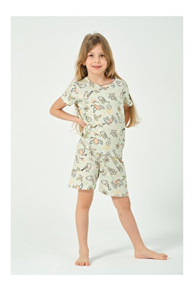 Zeyland Kız Çocuk Kuş Desenli Kısa Kollu Şortlu Pijama Takımı