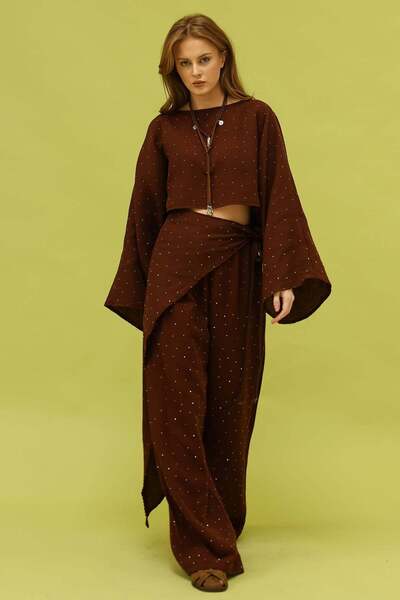 SHILSEE BEUTİQUE ΓΥΝΑΙΚΕΙΟ ΣΕΤ ΜΠΛΟΥΖΑ ΜΕ ΜΑΝΙΚΙΑ ΤΥΠΟΥ BAT ΑΠΟ ΥΦΑΣΜΑ ΜΟΥΣΛΙ...