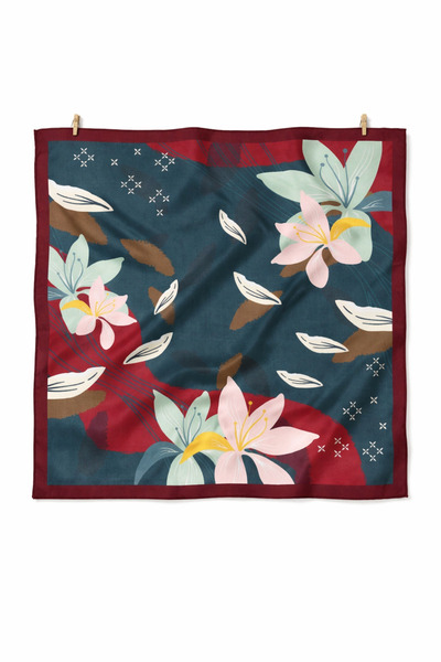 AGAPI Floral Patterned Satin Scarf 50X50 cm – Silky Soft Modern Square Scarf
