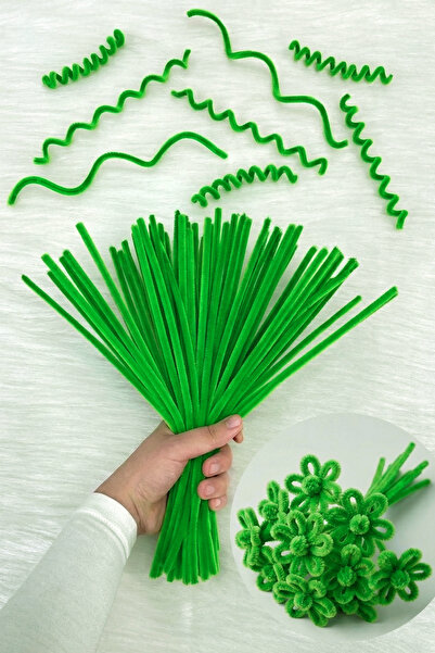 ZEYMERADE 100 τεμάχια Χλοοειδές πράσινο σενίλιο 30 εκ., Χνουδωτό βελούδινο σύ...