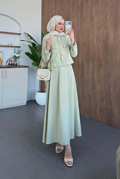 Hazamoda Σετ με φούστα και γιακά με φιόγκο, χρώμα μέντα