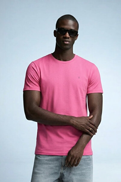 MATERIAL Men's Crew Neck Short Sleeve Pink T-Shirt