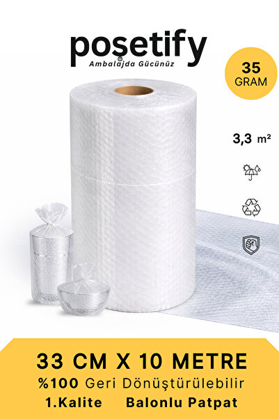 POŞETİFY 33 cm x 10 m Balonlu Naylon Patpat | 1. Sınıf | 3 Katlı | 3,3m2 | 35...