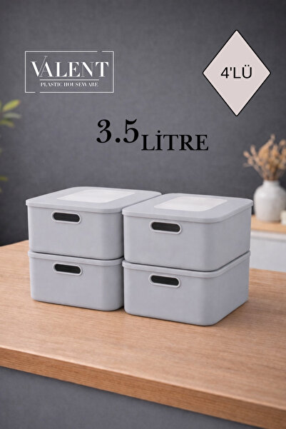 VALENT Nero 3.5 Lt 4'lü Çok Amaçlı Kapaklı Organizer Kutu Makyaj Banyo Mutfak...