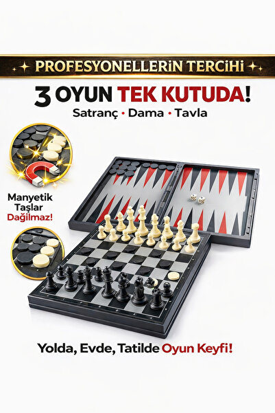 TOTTERİQ Manyetik satranç dama ve Tavla 3 oyun tek kutuda profesyonellerin te...