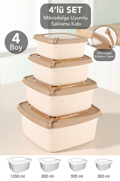 Meleni Home حاوية تخزين مربعة الشكل مخططة من 4 قطع - حاوية طعام مناسبة للميكر...