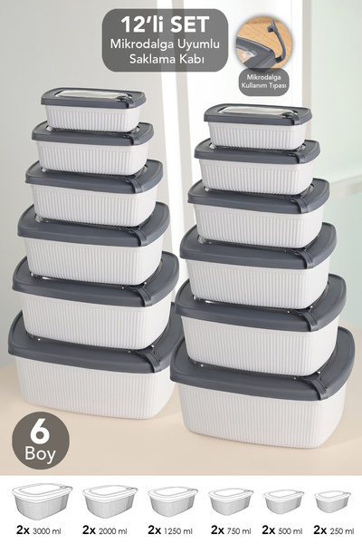 Meleni Home 12-Piece Rectangular Striped Microwaveable Lid Storage Container ...