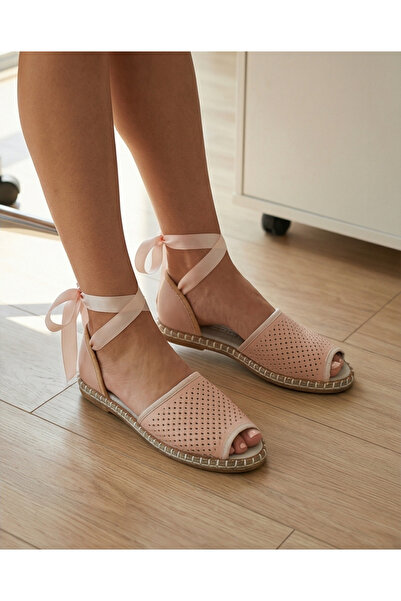 futsi shoes PEONY Bej Modern Bilekten Bağlama Hakiki Deri Kadın Espadril