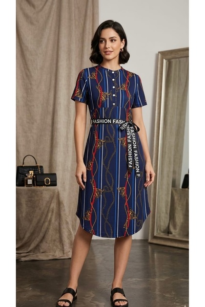 LUVIENNA Modern Patterned Waist-Tie Mini Women's Dress