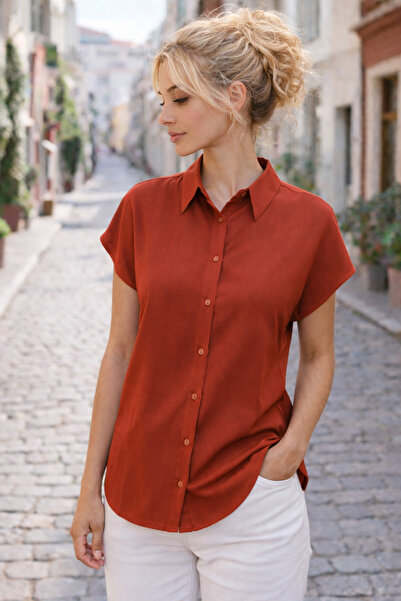 AQE FASHION Πουκάμισο - Πορτοκαλί - Casual