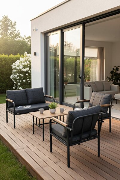 baresmu Barbah Metal Bahçe Oturma Grubu 2+1+1 Balkon Seti | Minderli Koltuk T...