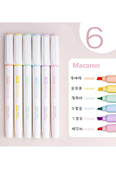 NaSaDAN Pastel Fosforlu Kalem Seti 6 Renk Macaron Highlighter Yumuşak Ton Mar...