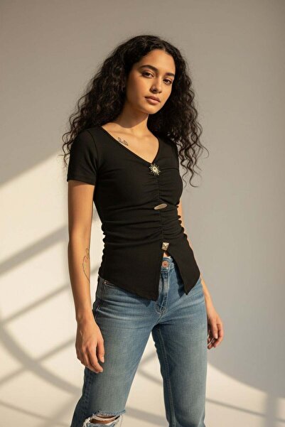 Friday Mood Γυναικεία Μπλούζα με Λεπτομέρειες και Κορδόνια