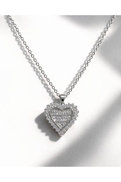 OEM Γυναικεία αλυσίδα με ασημένιο μενταγιόν καρδιά, κομψό κολιέ με κρύσταλλα,...