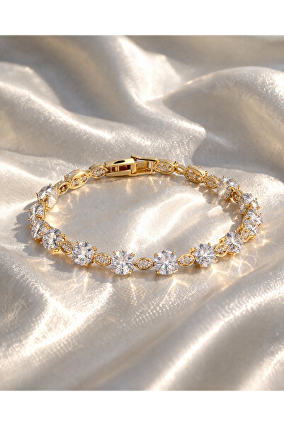 OEM Γυναικείο χρυσό βραχιόλι με μεγάλους κρυστάλλους και διακοσμητικά στοιχεί...