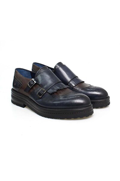 FRANCO CALVANI Dark Blue Color Laceless Genuine Leather Men's Shoes