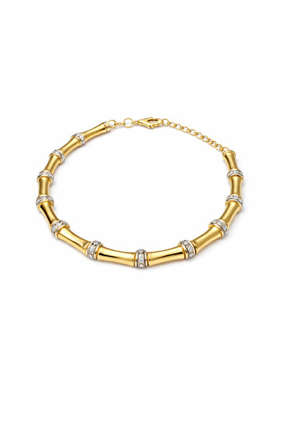 Quality Accessories سوار سيريناي من حجر الزركون الذهبي على شكل عظم أنبوبي