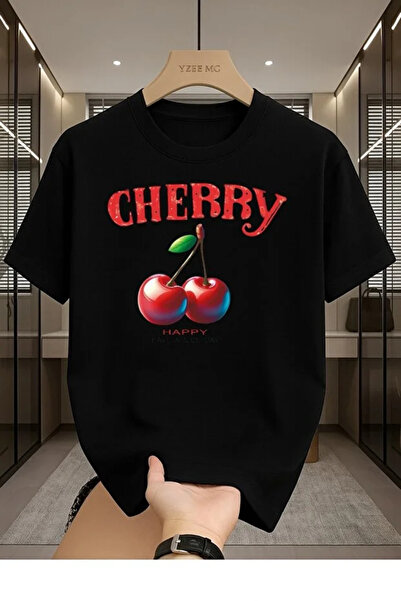 EFFRENATU CHERRY - Απολαύστε κοντομάνικο μπλουζάκι με στάμπα Crew Neck