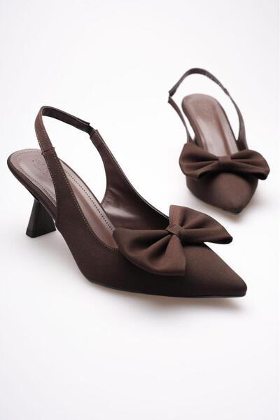 NiceDiffer Γυναικείο βραδινό φόρεμα με φιόγκο, σατέν ύφασμα, τακούνι 7 εκ.