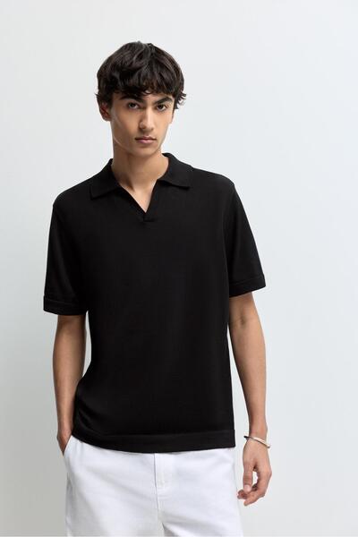 LEFTIES Relaxed fit örgü polo yaka t-shirt