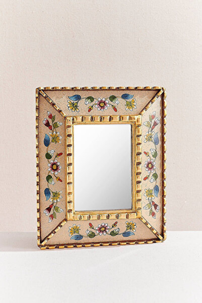 Paşabahçe Mini Çiçekli Krem Duvar Aynası 35x25 cm (25x35 cm) - 1 Adet