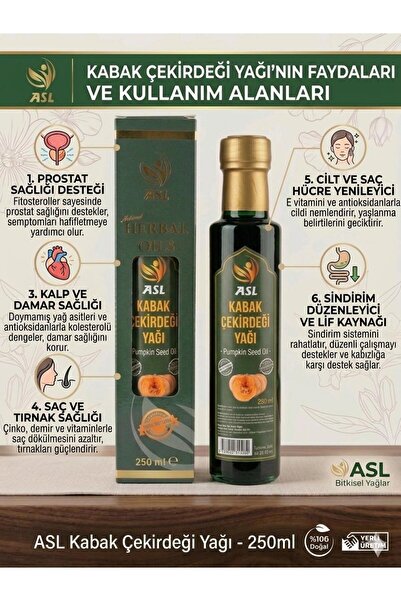 ASL Kabak Çekirdeği Yağı 250ml | %100 Soğuk Sıkım | Pumpkin Seed Oil | Katkıs...