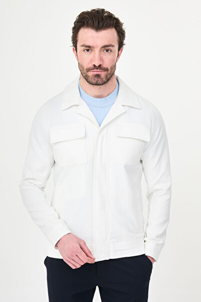 Mcr Straight Slim Fit Shirt Collar Hidden Button Men's Coat Ecru - 39667.26Y