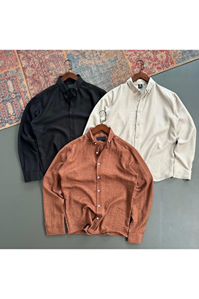 tiggir moda Σετ 3 τεμαχίων πουκάμισα από τσαλακωμένο λινό